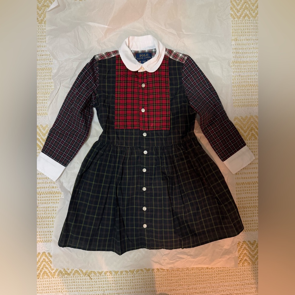 Polo by Ralph Lauren Girls Black and Red Plaid Button-Front Dress